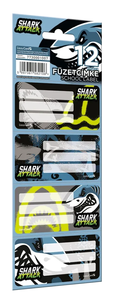 Füzetcímke 12 db-os Shark ATTACK